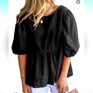 NWT Black Peplum Balloon Sleeve Blouse. Sz XL